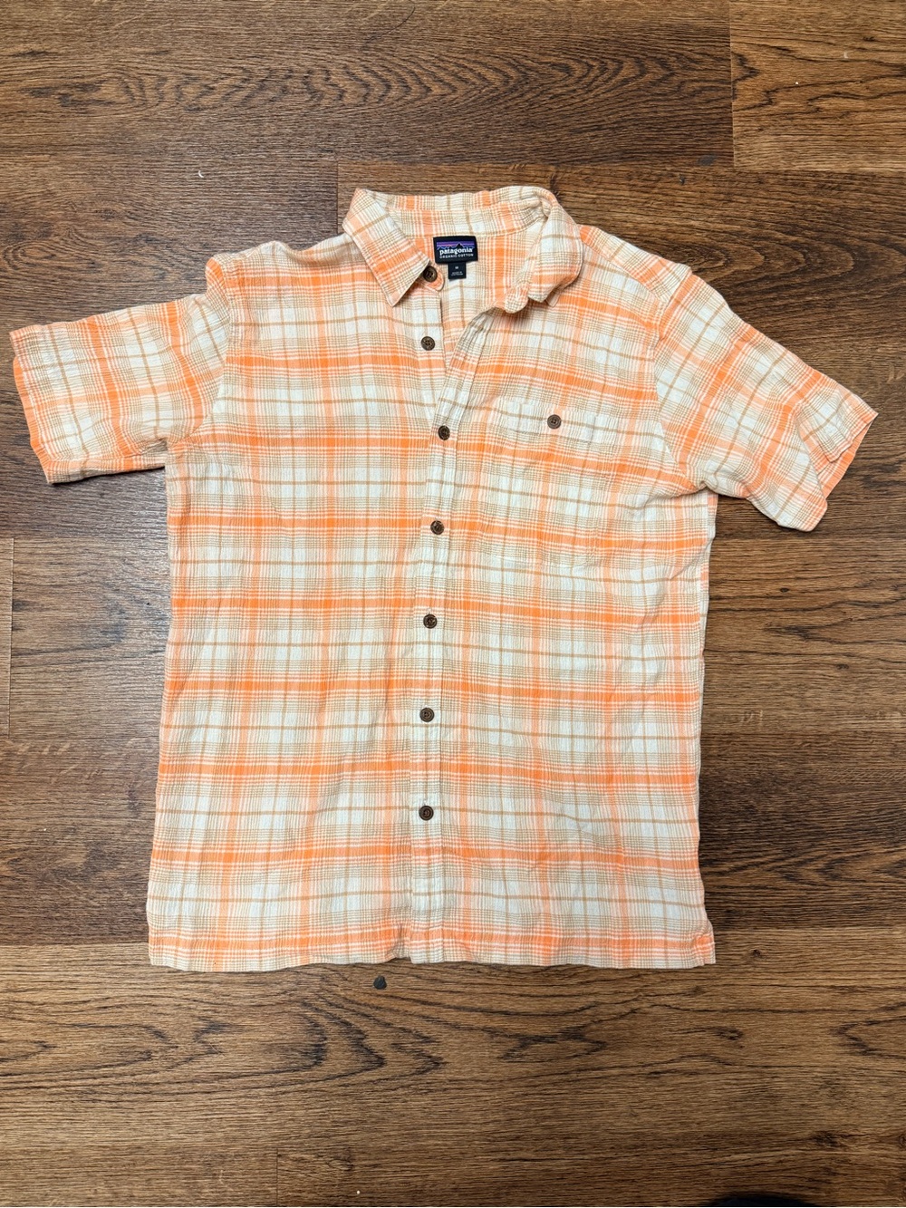 Patagonia Men's Orange Plaid Organic Cotton Button-Up Shirt - Picture 2 of 4